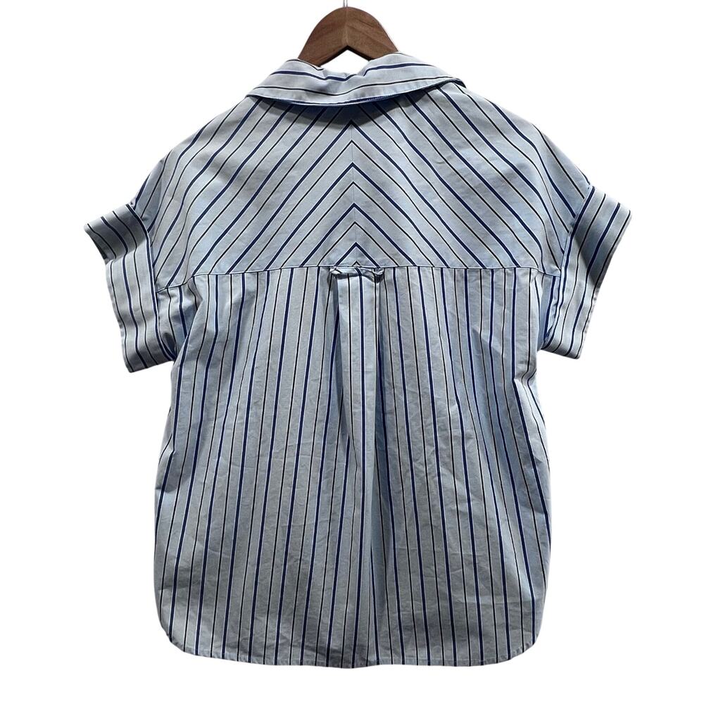 Casa Cabana Striped Pattern Blue‎ & White Button Up Boxy Fit Shirt Women's S - Picture 2 of 6